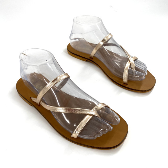 Seychelles Laid Back Womens Flat Sandals Gold Leather Slip On Sz‎ 7 - Picture 1 of 7